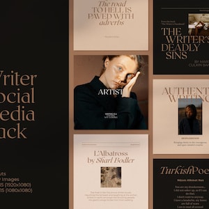 Writers Instagram Templates Vol.3, modelli di social media per scrittori, poeti e autori, 30 modelli Instagram CANVA. Modelli di tela