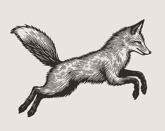 Vintage Fox Tattoo Design SVG & PNG, Minimalistic Jumping Fox Tattoo Design Stencil PNG, Temporary Animal Tatoo Design Art, Digital Download