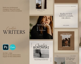 Writer Social Media Template, Instagram Canva Template for Author & Poet, Canva Creative Writing Design Template, Instagram Highlight Cover