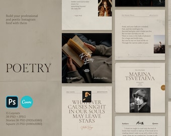 Instagram Template for Poets, Writers, and Authors. Writers and Poets Social Media templates, CANVA and Photoshop, CANVA Instagram templates