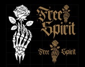 Free Spirit Gothic Tattoo Design SVG file for Print & Cut, Western Gothic Tshirt and Wall Art Transparent PNG, Skeleton Hand with Flower SVG
