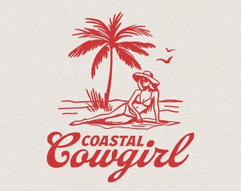 Coastal Cowgirl PNG and SVG for Print & Laser Cut, Western Summer Cowgirl Bachelorette Shirt PNG Clipart, Vintage Summer Wall Art Print
