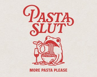 Divertida pasta puta PNG y SVG para impresión y corte láser, diseño de camisa de rana puta de pasta estética francesa retro, cartel de arte de pared vintage Weirdcore