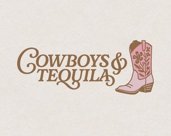 Cowboys & Tequila PNG for Print and SVG Laser Cut, Western Style Chic Cowgirl Boot Bachelorette Party Shirt, Retro Cowgirl Bridal Shower SVG