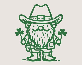 Cowboy Gnome SVG file for Print & Cut, Western Style St. Patrick's Day Cute Gnome with Cowboy Hat T-Shirt Transparent PNG, Wall Decor Art