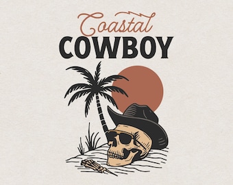 Coastal Cowboy SVG for Print & Laser Cut, Western Summer Cowboy Skull On The Beach Shirt PNG Vintage Summer Wall Art, Beach Cowboy Chilling