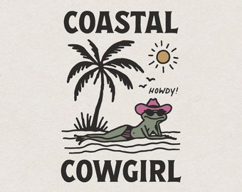 Coastal Cowgirl Frog SVG for Print & Laser Cut, Western Summer Cowgirl Bachelorette Party Shirt PNG Clipart, Ugly Frog Cowgirl At The Beach