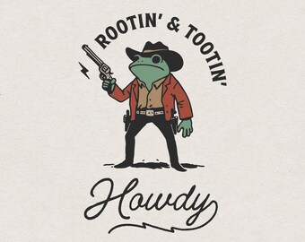 Funny Cowboy Frog SVG file for Print & Cut, Western Toad Cowboy with Gun T-Shirt PNG, Wild West Country Toad Wall Art, Silly Design Clipart