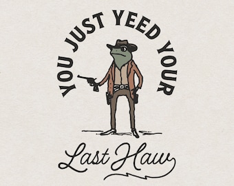 Funny Frog Cowboy SVG file for Print & Cut, Western Style Cowboy Frog with Gun T-Shirt PNG, Vintage Country Wall Art, Silly Design Clipart