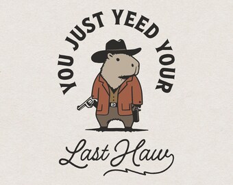 Funny Capybara Cowboy SVG file for Print & Cut, Western Cowboy Capybara with Gun Shirt PNG, Vintage Country Wall Art, Silly Design Clipart