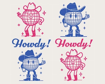 Cowgirl Disco Ball SVG, Retro Cowboy Hat Discoball PNG file for Print & Cut, Western Bachelorette Party Sublimation Clipart Digital Download
