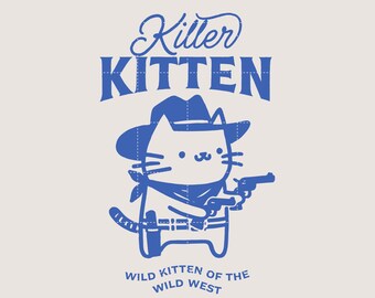 Killer Kitten Cowboy SVG file for Print & Cut, Western Style Cute Cat Cowboy with Guns T-Shirt Graphic PNG, Funny Kitty Cat Animal Wall Art