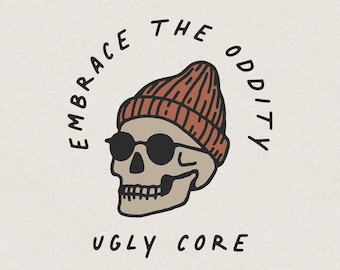 Skull Drawing SVG PNG file for Print & Cut, Ugly Skull with Beanie Shirt Design, Badly Drawn Ugly Core Skull Poster, Unhinged Weirdcore PNG