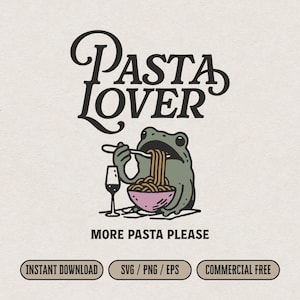 Pasta Lover Frog PNG y SVG para impresión y corte, diseño de camisa retro estilo francés Pasta Lover Club, póster de arte de pared vintage, imágenes prediseñadas de diseño tonto