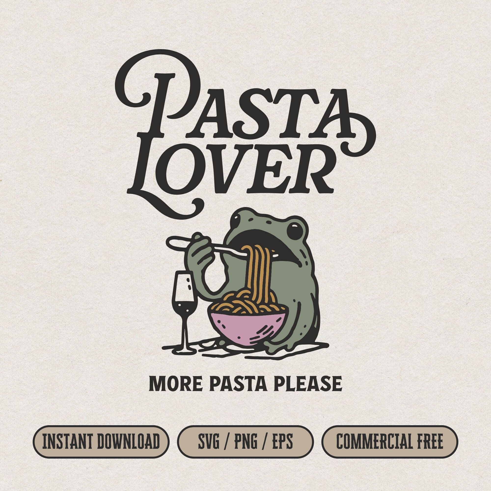 Pasta Lover Frog PNG and SVG for Print & Cut, Retro French Style Pasta Lover Club Shirt Design, Vintage Wall Art Poster Silly Design Clipart