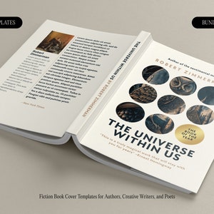 May include: A white book cover with a black and white illustration of owls and a gold seal that says "The Book of the Year". The title of the book is "The Universe Within Us" by Robert Zimmerman. The book cover also includes the text "Author of the sentimental mood".