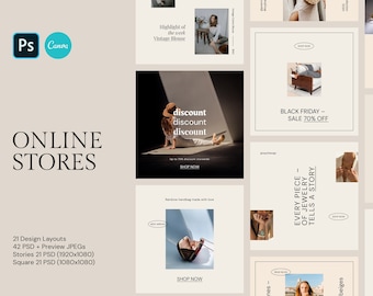 Modèles Instagram pour boutique en ligne et boutique - 42 modèles de médias sociaux CANVA et Photoshop, modèles Instagram pour les produits Etsy