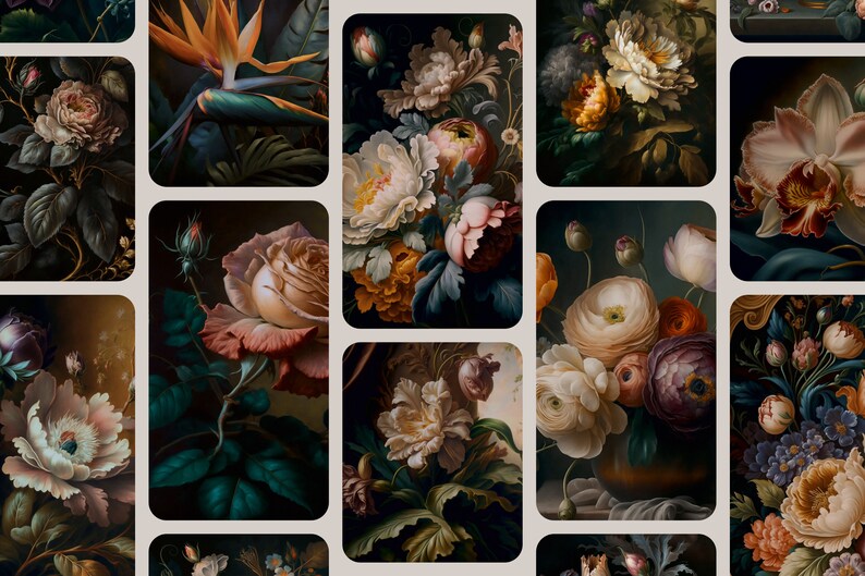 Dark Academia Aesthetic Floral Backgrounds, Cottagecore Aesthetic Flowers, Gothic Aesthetic Floral Wallpapers, Dark Floral Wallpapers image 4