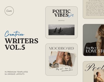 CANVA templates for Writers, Poets, Authors, and Bloggers | 72 Canva Instagram templates for Creative Writers, Poets | Aesthetic Writers