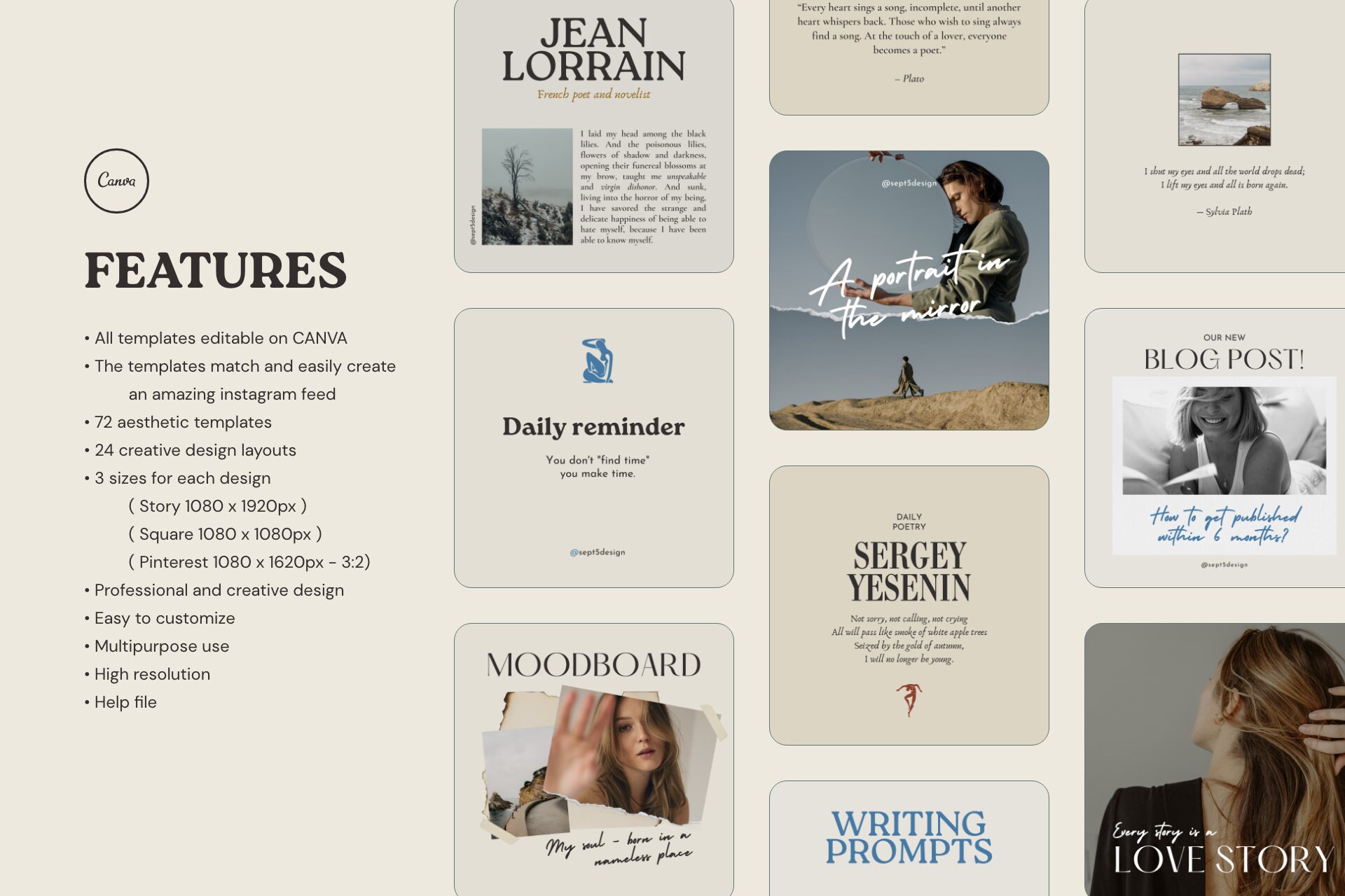 CANVA Templates for Writers, Poets, Authors, and Bloggers 72 Canva