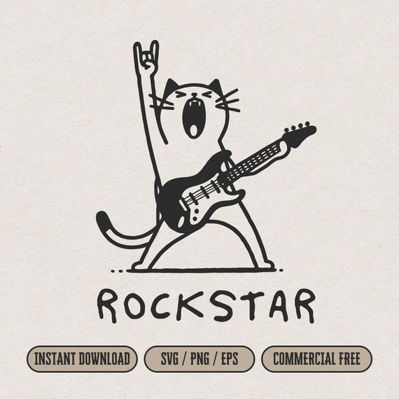 Rock and Roll Cat SVG PNG file for Embroidery & Laser Cut and Print, Rockstar Cat with Guitar SVG Shirt Design Ugly Rock N Roll Poster Print