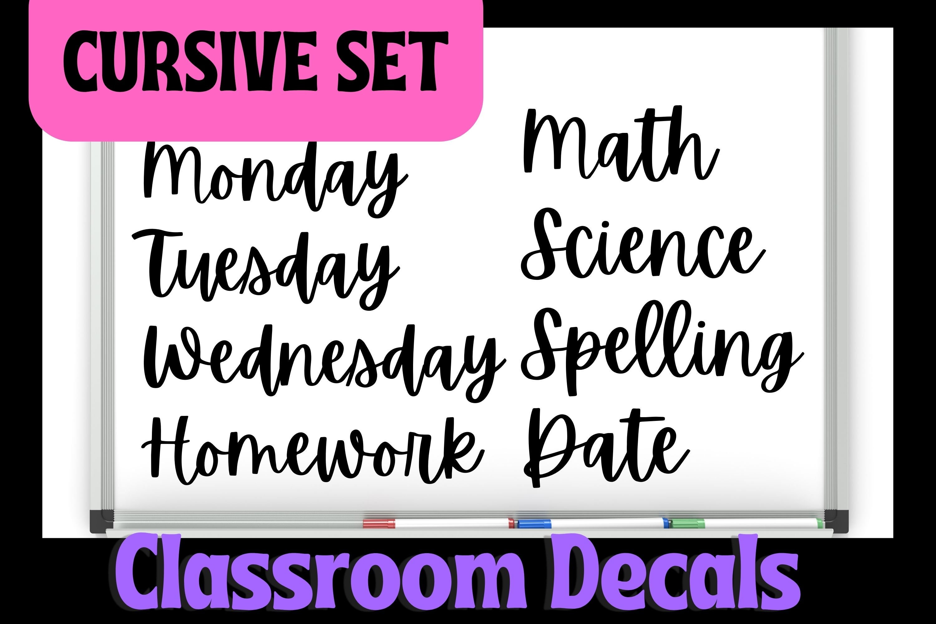 Classroom Labels | Classroom Schedule Labels | Whiteboard Labels | Whiteboard Decals | Back to School Labels | Cursive Font