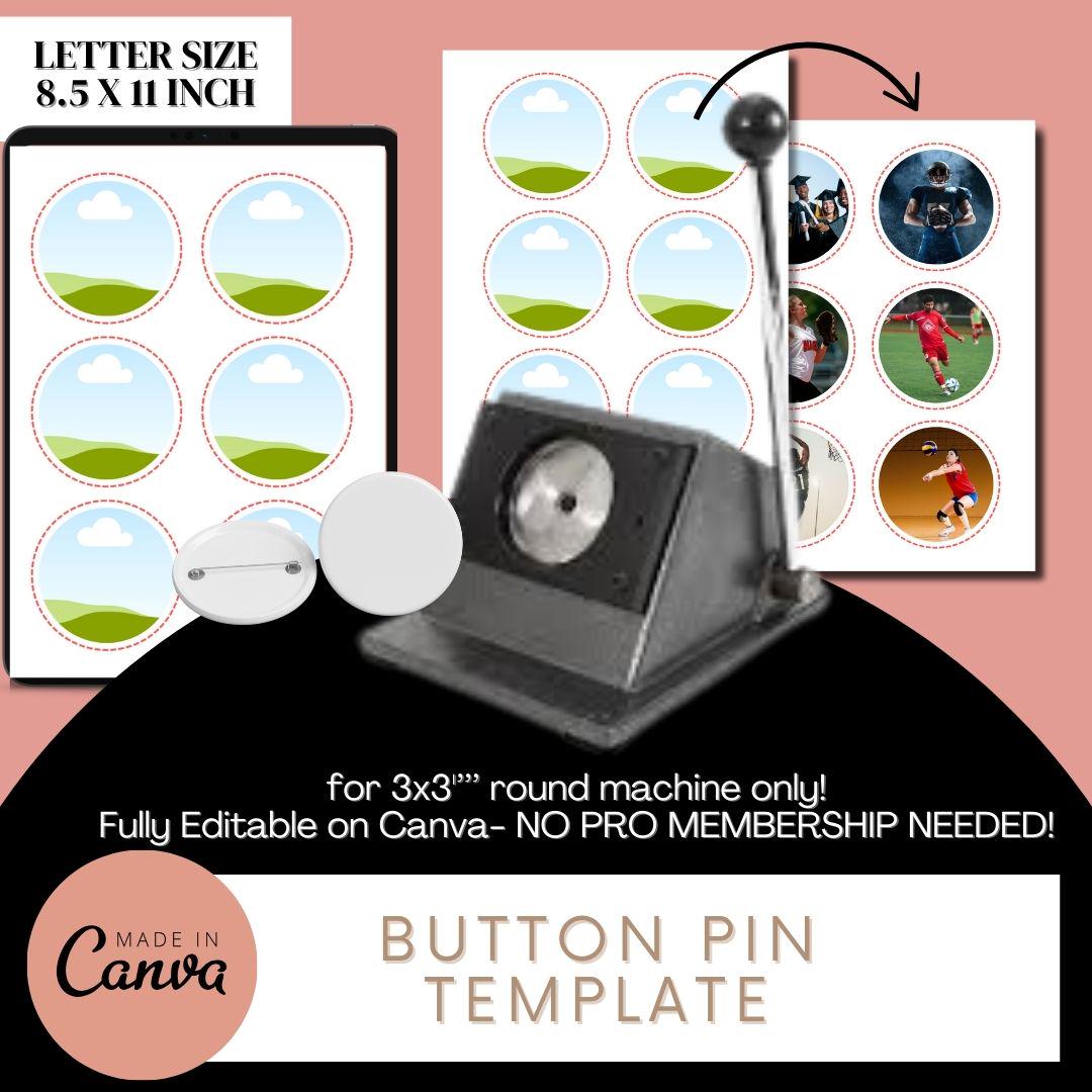 3 Button Pin Layout Button Pin Template 3 X 3'', Canva Button Template, Custom Button Pin ...