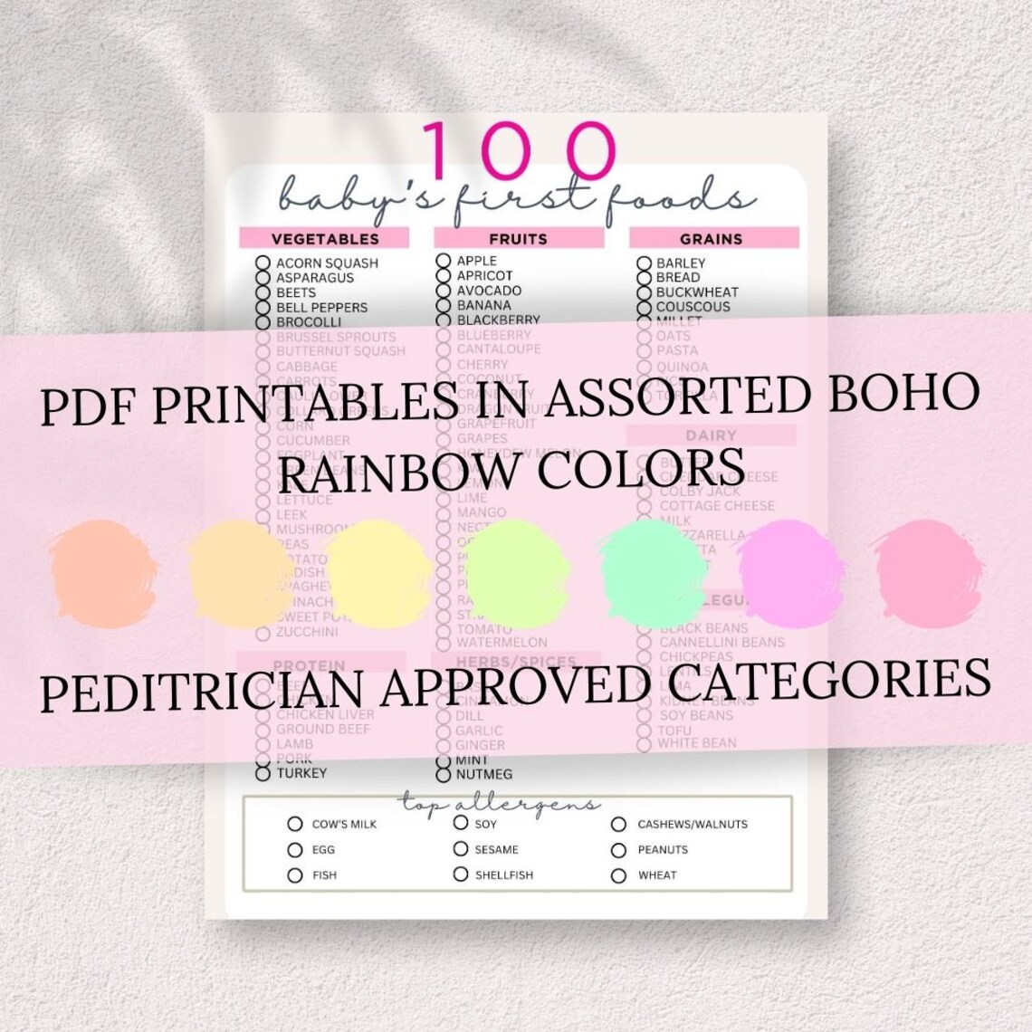 100 Baby First Foods Checklist PDF Download for Baby Led - Etsy