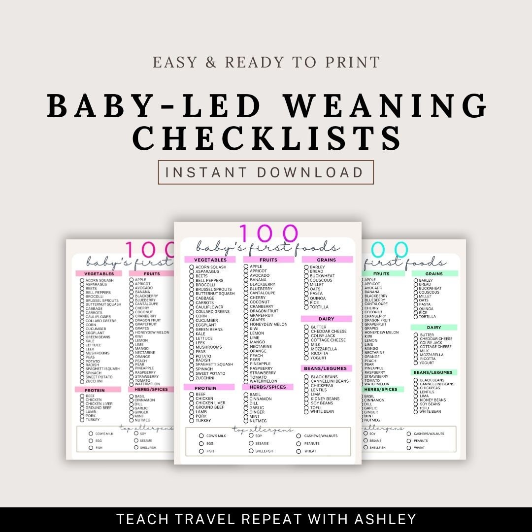 100 Baby First Foods Checklist PDF Download for Baby Led - Etsy