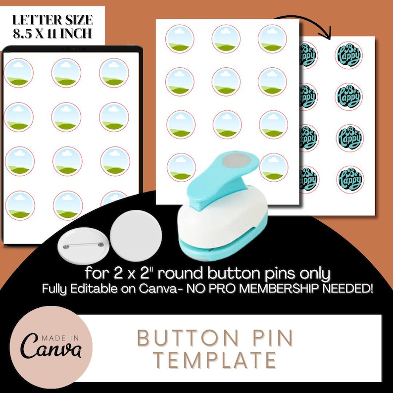 Button Pin Template 2'', Canva Button Template, Custom Button Pin ...
