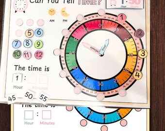Kids Clock, Learn To Tell Time, Printable Learning Game, Homeschool Activity, Educational Clock, Teaching Tool Busy Binder Game Morning Work