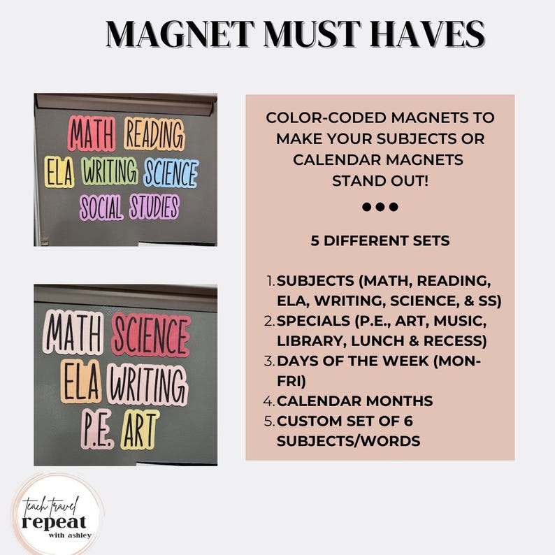 Math Subject Label Magnets Classroom Magnets | Subject Magnets for Classroom | Days of the Week ...