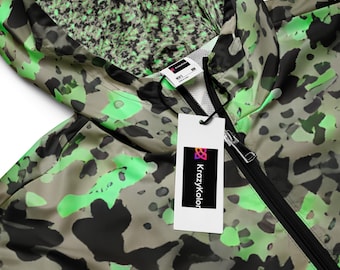 Frostgrüner Pixel Camo Windbreaker für Männer - Leichte, wasserabweisende Jacke