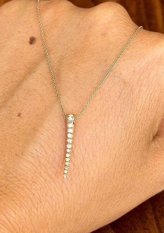 14k rose gold diamond spear necklace