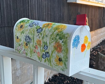Hand Painted Wildflower (version 3) Standard Size OR Large Size Mailbox, white mailbox OR black mailbox, mother's day, gift for her