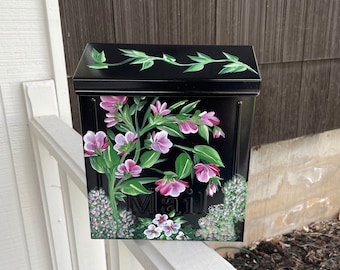 Hand painted sweet pea and apple blossom wall hanging mailbox, mother's day idea, gift for her