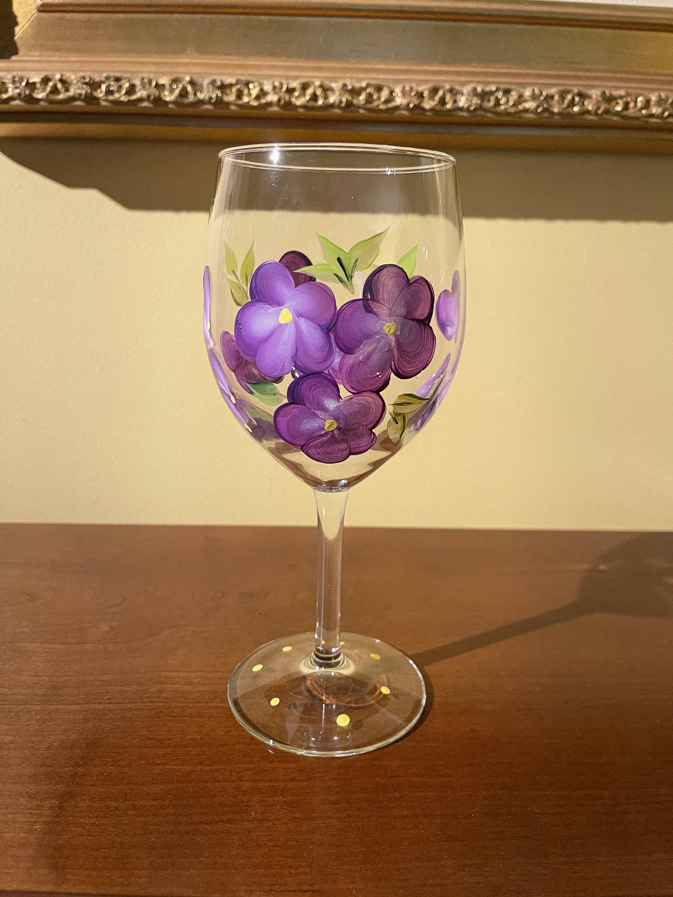 Hand Painted 15oz Assorted Floral Wine Glasses, MULTIPLE Designs
