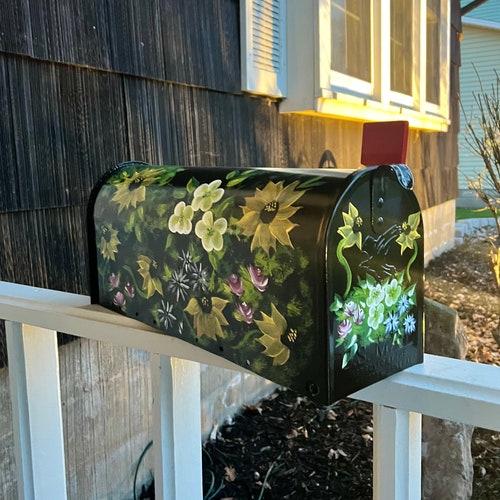 Hydrangea Painted Mailbox Black Etsy