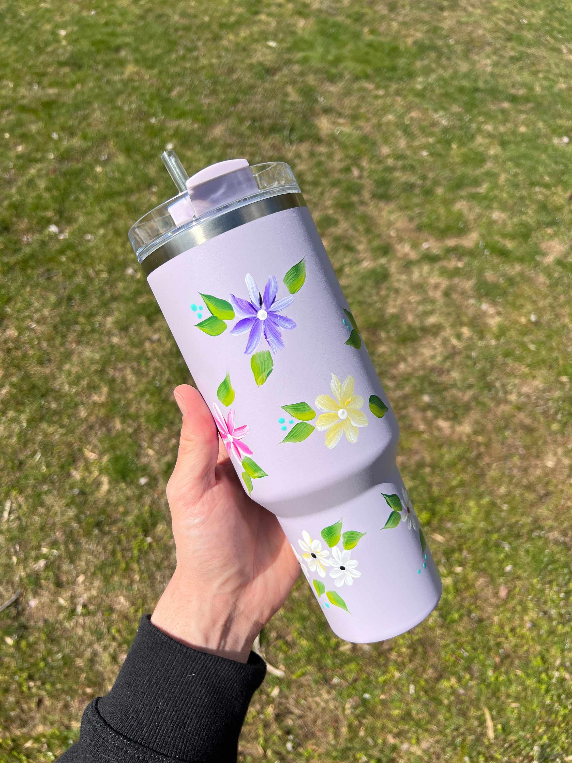 Painted Stanley 40oz Lilac Purple Tumbler With Floral Design