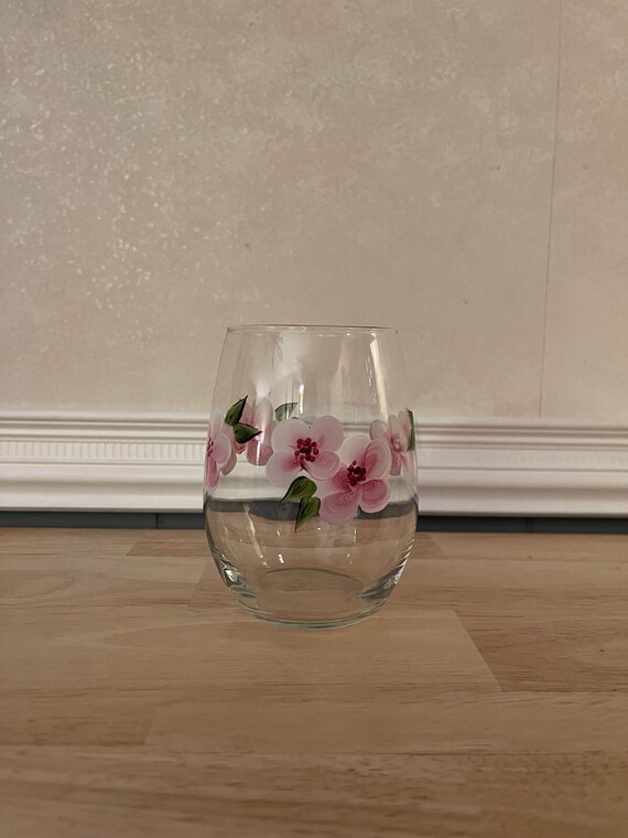 Hand Painted 20oz Stemless Wine Glass with Cherry Blossoms, Individual  Glass or Set, Kitchen decor, Painted stemware