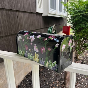 Hand Painted Floral mailbox with Dragonfly and Bumblebee, standard OR large size mailbox, black OR white mailbox, mother's day, gift for her