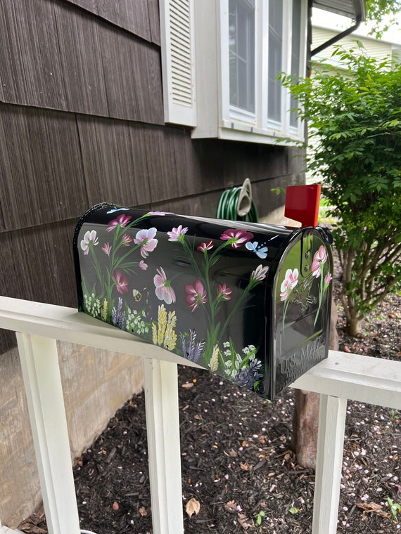 Hand Painted Floral Mailbox With Dragonfly and Bumblebee Etsy