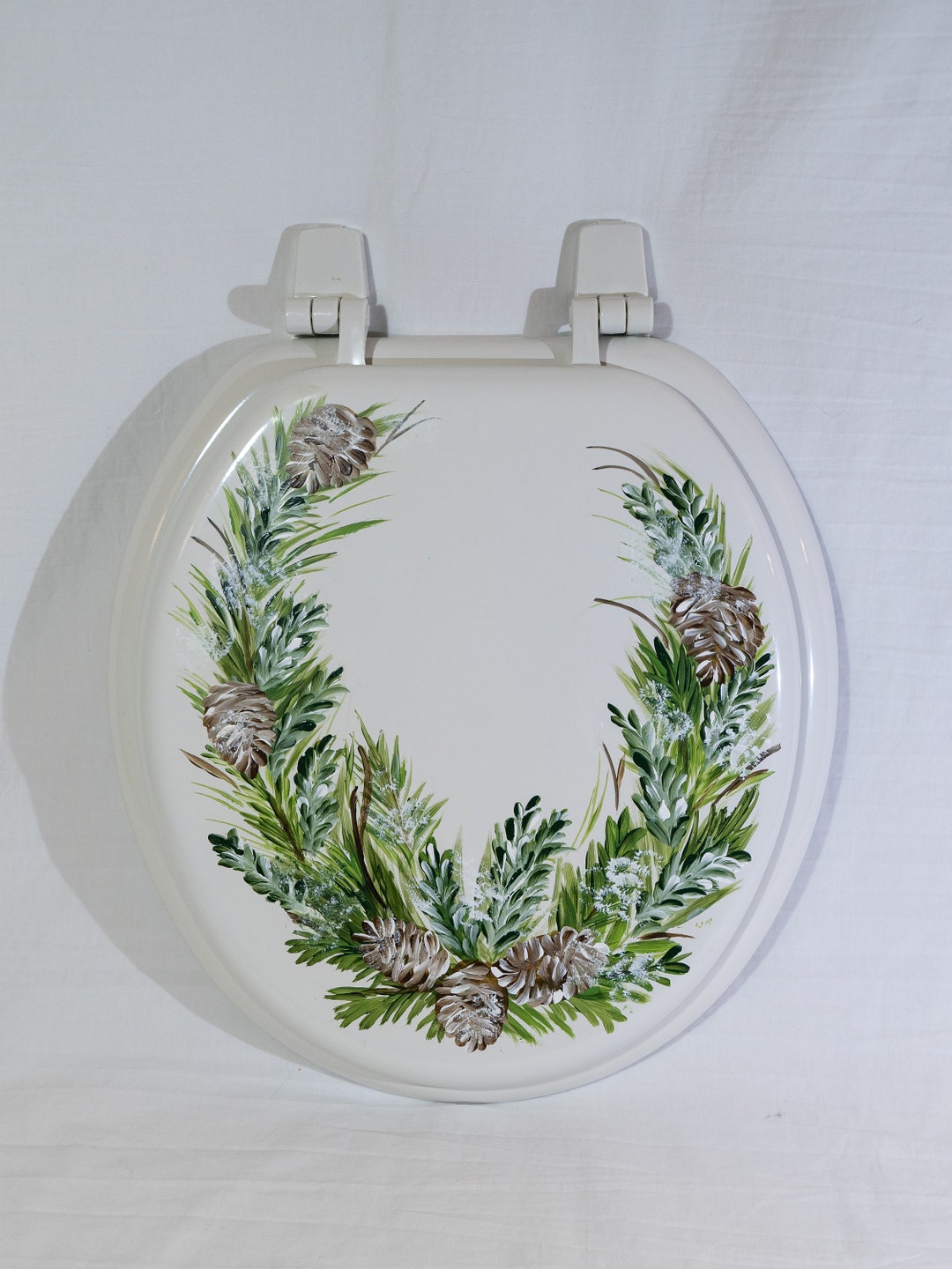 Hand Painted Winter Toilet Seat, Round Standard Wooden Seat With Pine
