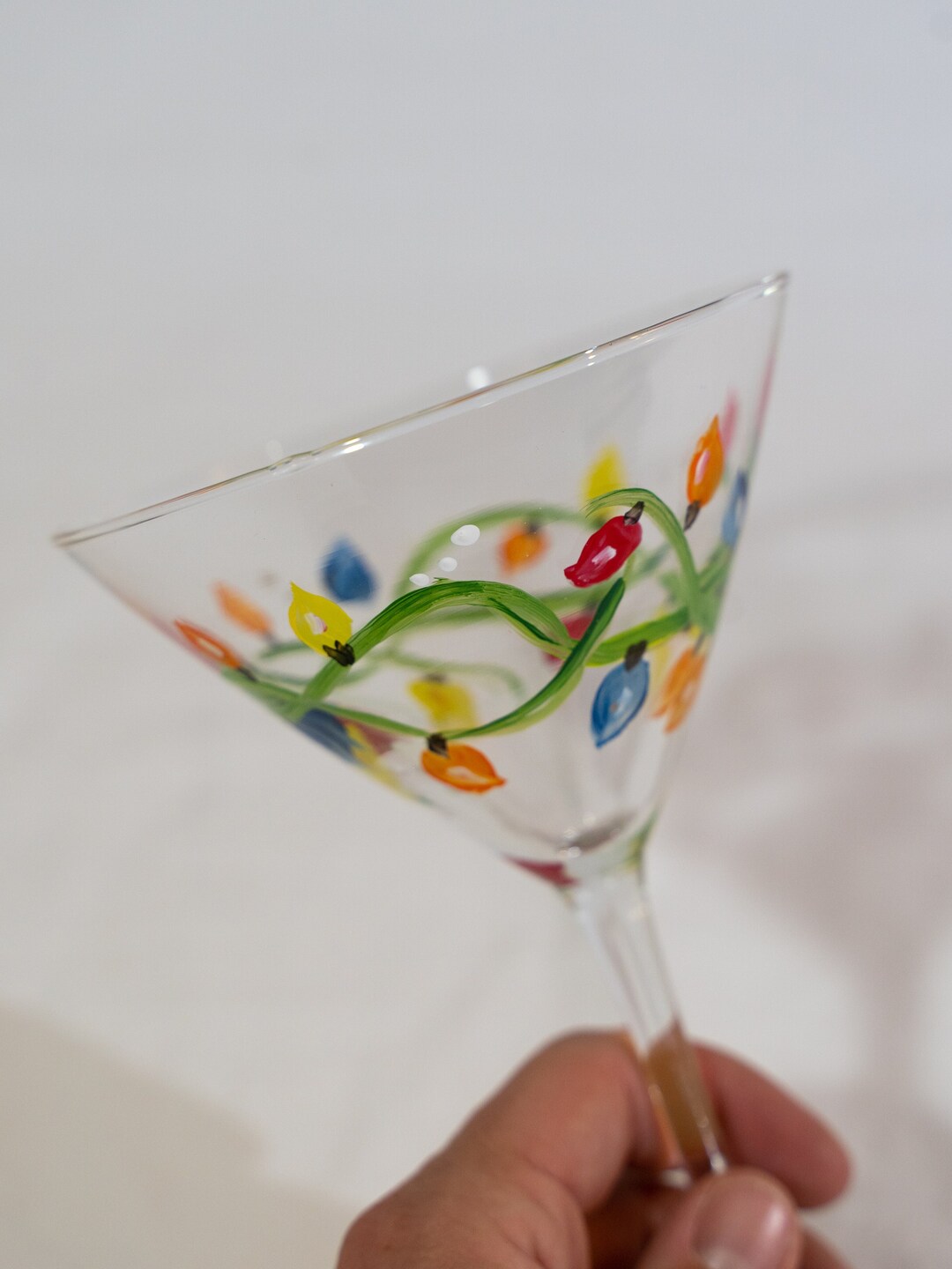 Hand Painted Holiday Martini Glass With Painted Christmas Lights