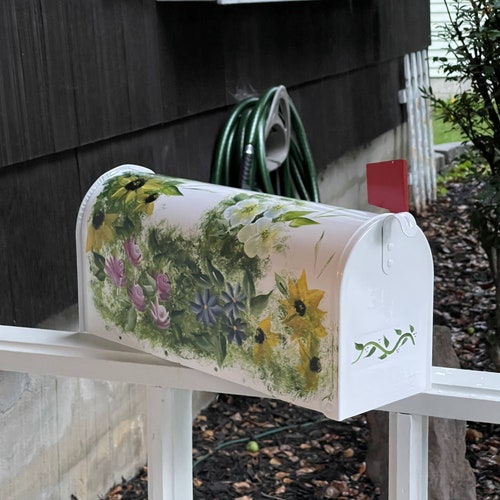 Hydrangea Painted Mailbox Black Etsy