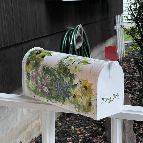 Hand Painted Wildflower Mailbox, Standard OR Large Size Mailbox, white OR black mailbox, mother's day, gift for her