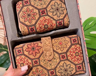 Cork Wallet and Card Holder Set: Vegan Leather Alternative – Handmade Sustainable Minimalist Gift for Her