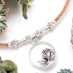 Boho Chic Necklaces, Antique Silver Rose Pendant, Handmade Eco-Friendly Jewelry, Gifts for Her