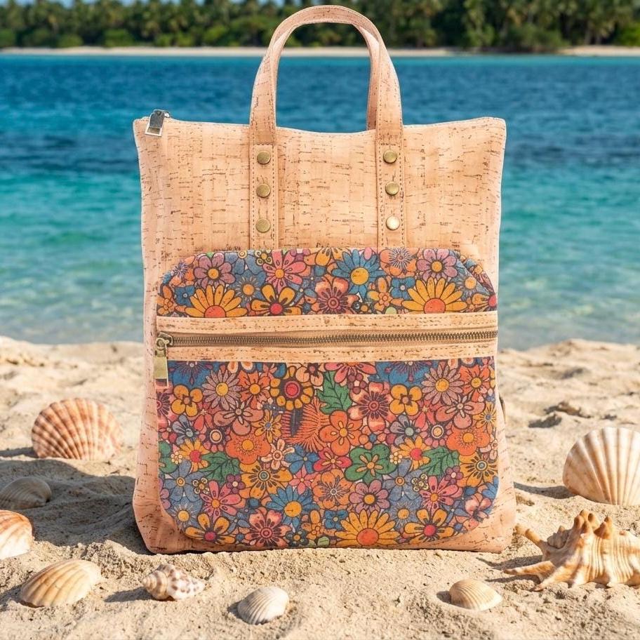 Carpel Eco friendly Vegan Floral Cork Backpack‎ Sustainable Hippie Boho Floral Cork Backpack Purse: Eco-friendly Vegan Bag - Etsy main image 3