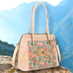 Natural Cork Tote Bag for Women – Eco-Friendly Vegan Handbag with Detachable Strap & Front Pocket | Sustainable Shoulder Bag